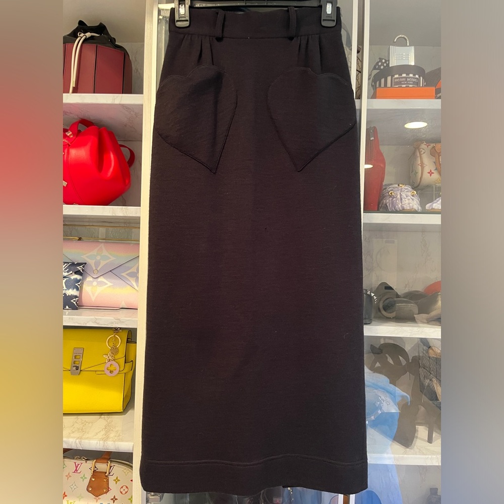 💯 Moschino Pret A Porter Black High Waist Midi Skirt Heart Pockets
